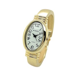 Ladies Oval Case Metal Bangle Cuff Fashion Watch Pearl Dial Wincci (Two Tone)