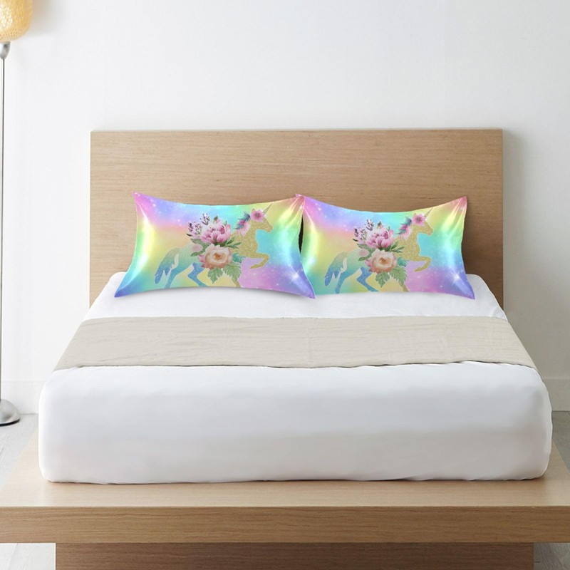 Blueangle Rainbow Unicorn Satin Pillowcase for Hair and Skin Silk