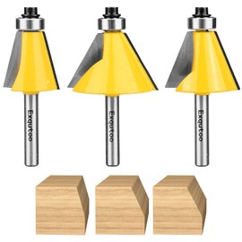 Exqutoo 3 Piece Chamfer Router Bit Set Kit, 1/4" Shank, 15, 22.5, 30 Degree Cutting Angle, 1" Cutting Length