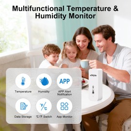 eMylo WiFi Thermometer Hygrometer, Wireless Indoor Temperature Humidity Sensor with App Alert & Data Storage, Smart Monitor for Home Bedroom Greenhouse, Alexa Compatible, Battery Included (4-Pack)