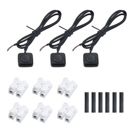 FarBoat 3 Set Mini Momentary Push Button Switch Plastic 12V 24V Small Switchs with Double-Sided Tape, 12 Inch ON/Off Horn Buttons with CH-2 Quick Wiring Connectors for LED Lights, Black