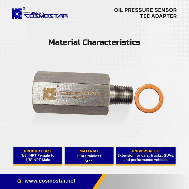 Cosmostar Stainless Steel 1/8" NPT Tee Oil Pressure Sensor Adapter