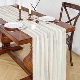 LuluXenia 6 Pack Ivory White Summer Cheesecloth Table Runner 120 Inch Rustic Boho Cheese Cloth 10Ft Sheer Gauze Table Runner for Holiday Party Wedding Décor Baby Bridal Shower Decorations