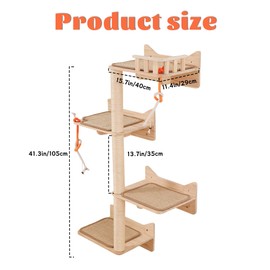 MIUZMORE Wall Mounted Cat Tree - 7 PCS Cat Wall Shelves & Perches with Tall Sisal Scratching Posts, Wall Mount Cat Climbing Tree & Space-Saving Furniture for Indoor Cats to Climb, Scratch & Lounge