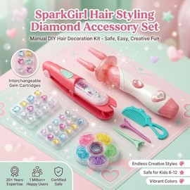 BLIFF Hair Gem Stamper & Hair braiding Machine kit with Reusable Shining Diamonds, Hairs Clips, Colored Hairs Tie Hair Accessories for Girls, for 5 6 