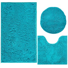 Flotstiga Bathroom Rugs Sets 3 Piece Ultra Soft Chenille Bath Mat, Non-Slip and Super Absorbent Bathroom Rug, Strong PVC Underside, Machine Washable Bath Mat for Toilet, Turquoise