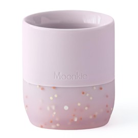 Moonkie Silicone Baby Cup 4 Months+ | Open Training Drinkware for Infants with Confetti Sprinkles | Baby-Led Weaning Essential | 2 oz (Pink Purple, 1 Pack)