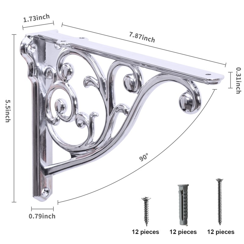 Shelf Brackets 8 Inch 4PCS Heavy Duty Polished Chrome Wall