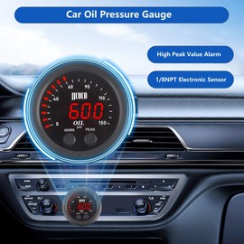 ZHSYMX Universal Oil Pressure Gauge Kit 2-1/16" (52mm) 150 PSI - Digital Meter Red Display with 1/8NPT Electronic Sensor - for Boat Marine Car Auto Truck Automotive Gauge Sets