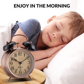 rjuwurv 4" Loud Alarm Twin Bell Alarm Clock, Night Light, Desk Clock Table Alarm Clock Bedroom Alarm Clock(Bronze)