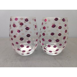 Season of Love by Walgreen's 2 Pack: Season Of Love "Pink Lips" Stemless Wine Glasses, 19.6 fl oz  R1P5