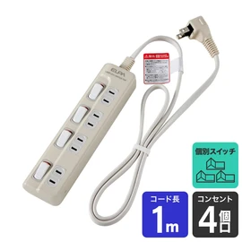 Elpa WLS-410EB(W) Lamp Prestap Switch Outlet Eco 4 Outlet 1m 125V 15A Indoor Use