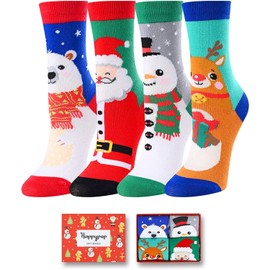 HAPPYPOP Christmas Socks for Kids - Secret Santa Gifts Redeer Socks Xmas Stocking Stuffers for 2t-3t Kids 4 Pack