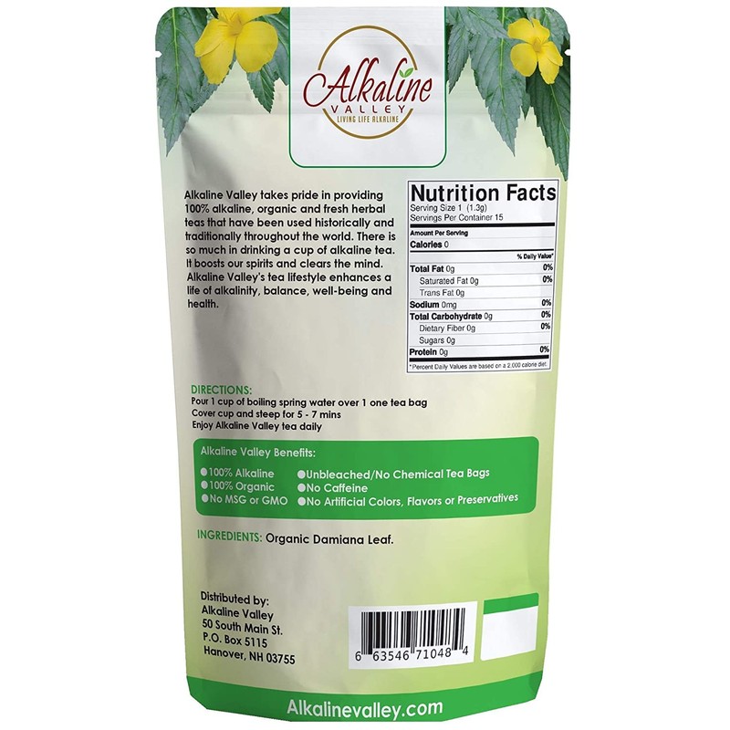 Organic Damiana Tea - 100% Alkaline - 15 Unbleached/Chemical-Free Damiana