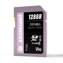 CHIPFANCIER 128GB SD V90 Card SDXC UHS-II V90 Memory Card R290MB/s W290MB/s C10 U3 V90 Full-HD & 8K Video Deep Black