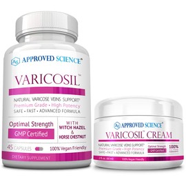 Approved Science Varicosil Capsules and Cream - 45 Capsules - 2 fl oz - Soothe Varicose Veins, Improve Circulation and Blood Flow, Tighten Stretched Veins, Lighten Appearance - All Natural, Vegan