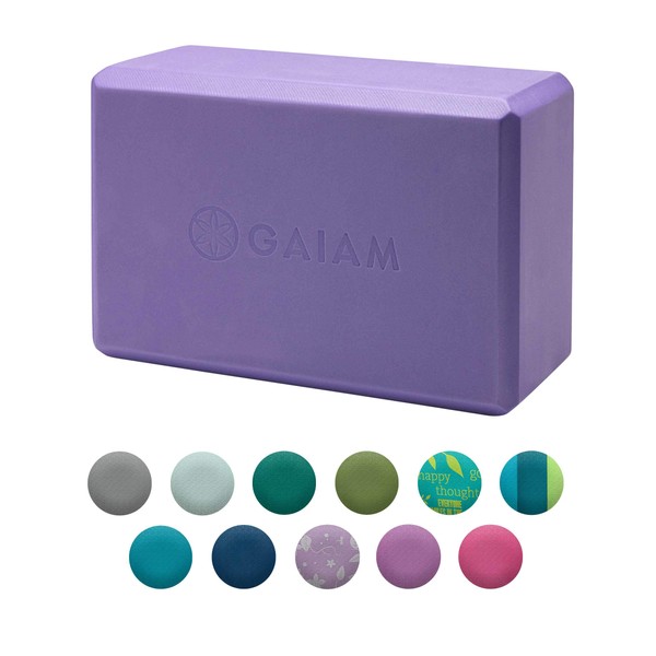 Gaiam Yoga Block - Supportive Latex-Free EVA Foam Soft Non-Slip Surface for Yoga, Pilates, Meditation, Purple
