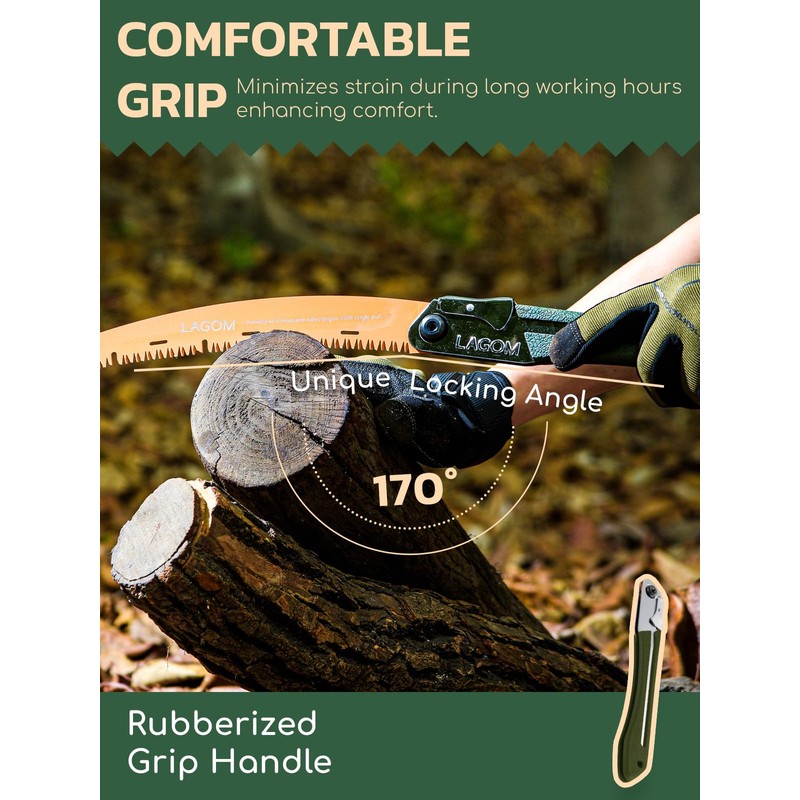 LAGOM Folding Camp Saw for Cutting Branches, 11.4" Curved Blade