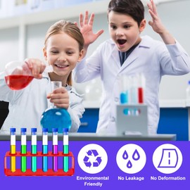 7 Pcs Plastic Test Tubes for Children, Plastic Tubes with Stand Kids Science Equipment Kids Water Play Educational Toy Home Science Kits for Boys and Girls