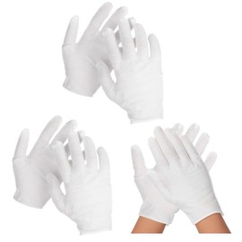 3 Pairs White 100% Cotton Gloves, Thickened Stretchable Moisturising Gloves for Dry Hands Eczema, Soft and Resuable Safety Works Glove for Guard, Parade, Jewellery, Film Photo, Coin Inspection