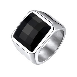 Bestyle Stainless Steel Men Signet Ring-15mm*15mm Black Onyx Pinky Band Ring-Classic Simple Plain Thick Men Band Ring, Hypoallergenic Stainless Steel Jewelry, Size 11
