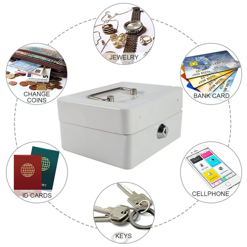 Zerodis Small Cash Box with Key Lock Portable Double Layer