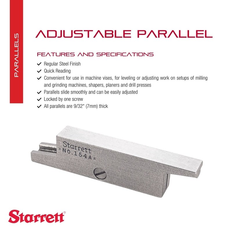 Starrett 154A Adjustable Parallel, 3/8" - 1/2" Range, 1-3/4" Length,