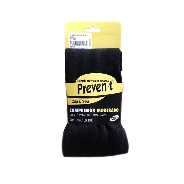 Calcetines Preven-t Caballero Algodón Control Varices, Compresión moderada (Chica, Negro)