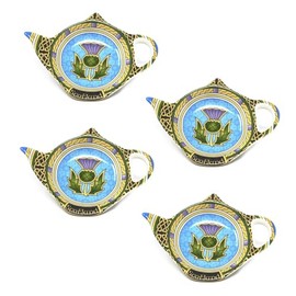 Royal Tara Ceramic SetvTea Bag Holders Kitchenware Present Teapot Shaped Resting Caddy Scottish Symbol Housewarming Gift 4" Diameter Scotland (Set of 4)
