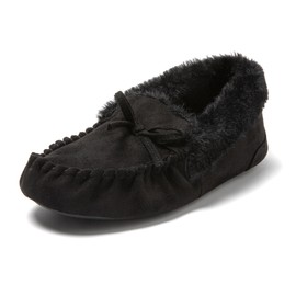 JOMIX Moccasins Slippers Women's Winter Mules Lined Closed Slippers Warm Plush Slippers Ankle Shoes with Footbed, black
