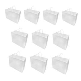DBM IMPORTS 16 x 6 x 12 White Recycled Paper Vogue Shopping Bag - 10 Pc