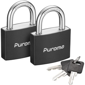 Puroma Candado con llave de 2 llaves con 3 llaves de aluminio 7/8 "Lock 1.693 in Gym Locker Negro | Key Alike, Hardened Steel Shackle, Outdoor, Weathe