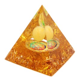 GOLD STONE Orgonite Pyramid Sculpture Natural Stone Power Stone Purification Aragonite with Round Yellow Crystal
