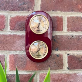 Wooden Barometer & Thermometer | Weather station wall room indoor thermometer | 19cm x 10cm | Two dials – one for temperature and one for humidity