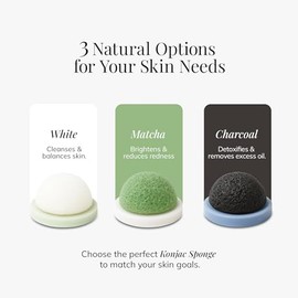Esponja Facial De Konjac Vegetal: Exfoliante Facial Natural Para Todo Tipo De Piel - Carbón Vegetal, Matcha U Original - Limpia Y Equilibra Suavemente
