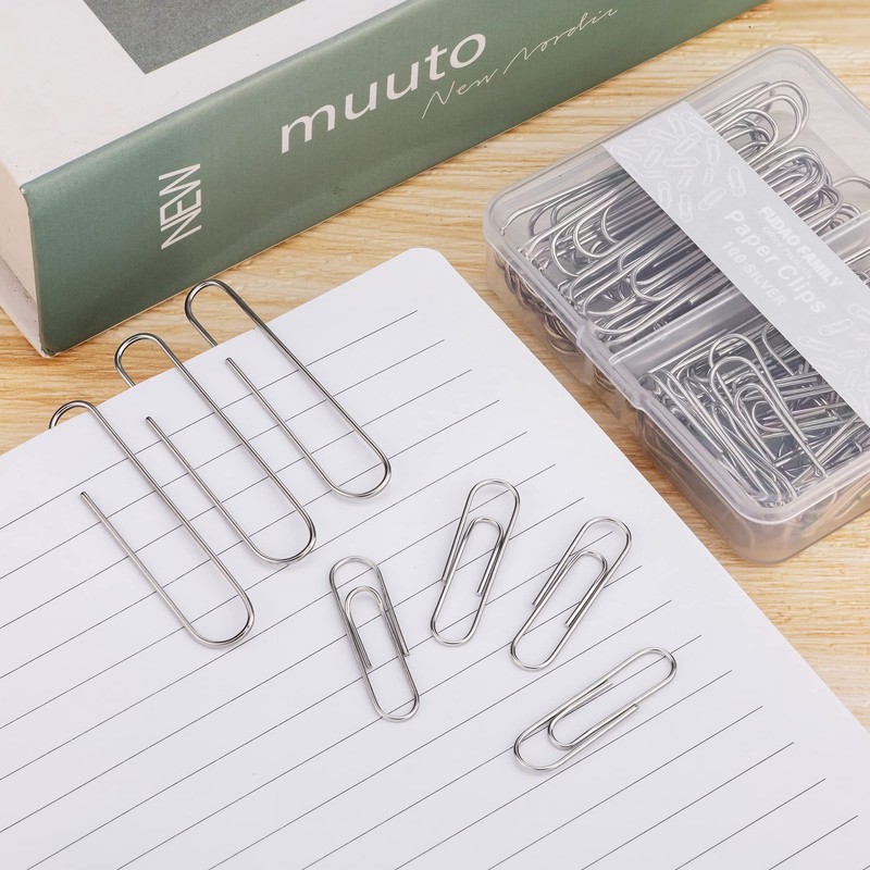 FUDAO FAMILY Set of 100 Assorted Sizes Nickel-Plated Paper Clips