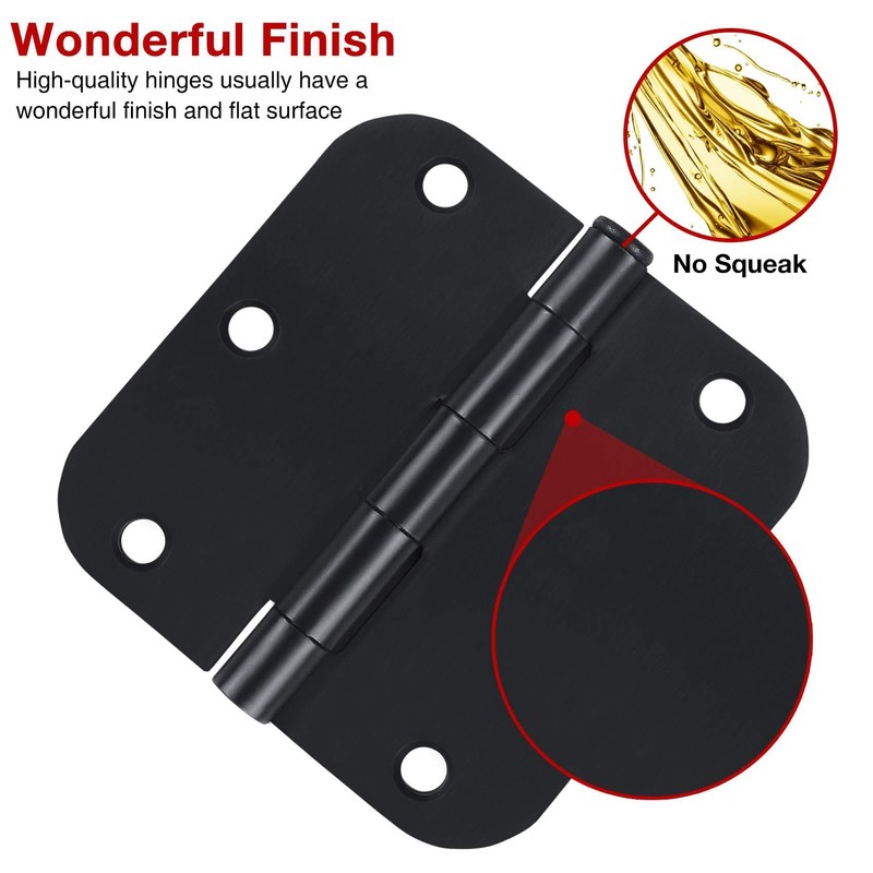 12 Pack Matte Black Door Hinges 3 1/2 Interior Rounded