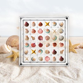 Acrylic Seashell Display Box, 12.5x12.5cm Transparent Sea Shell Holder, 36 Grids Shell Collecting Shadow Box, Mini Trinket Seashell Display Case for Jewelry, Diamond, Nail, Bead, Stones