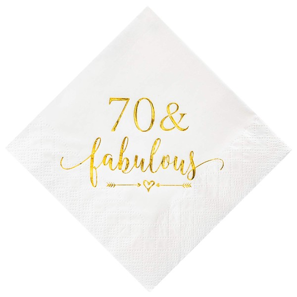 Crisky Fabulous servilletas de cóctel oro rosa para las mujeres decoraciones de cumpleaños, Dorado, 70Fabulous, 50
