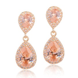 Champagne Earrings for Wedding Gold - Sterling Silver Pave Teardrop Citrine CZ Cubic Zirconia Crystal Dangle Drop Earrings Bridal Jewelry for Bride Bridesmaid Party Prom