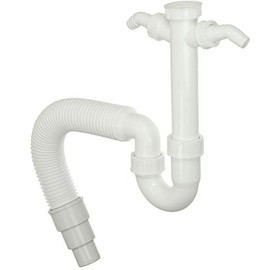 Pipe Odour Trap for Kitchen Sink, Washing Machine and Dishwasher - Siphon - with Flexible Outlet, 90° Angle and Two Device Connections (2 GA) - 1.5 Inch x 40/50 mm Diameter - Flexible Pipe Siphon
