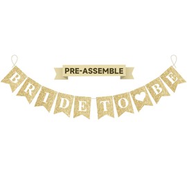 jijAcraft Bride to Be Banner, 9.8Ft Gold Glitter Bridal Shower Decor Banners, No-DIY Bridal Party Paper Decor Banners for Bachelorette Sign, Wedding, Reception