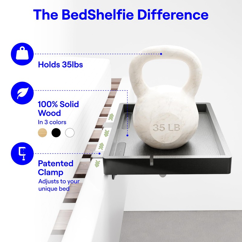 BedShelfie Wood Bedside Shelf for Bunk Bed & Top Bunk,