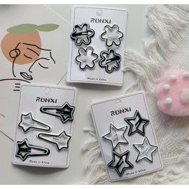VOKLLIYU Hair Clips, Set of 4, Colorful, Stars, Heart, Water Drop, Square, Snap Hair Clip, Sleep Pin, Hair Accessory, Bangs, Patch Closure, Girls, Hair Clip, Kids, Present, Present, Birthday (A-2)