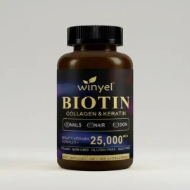Winyel Biotina Collagen & Keratin 25,000 Mcg 60 Cáps.