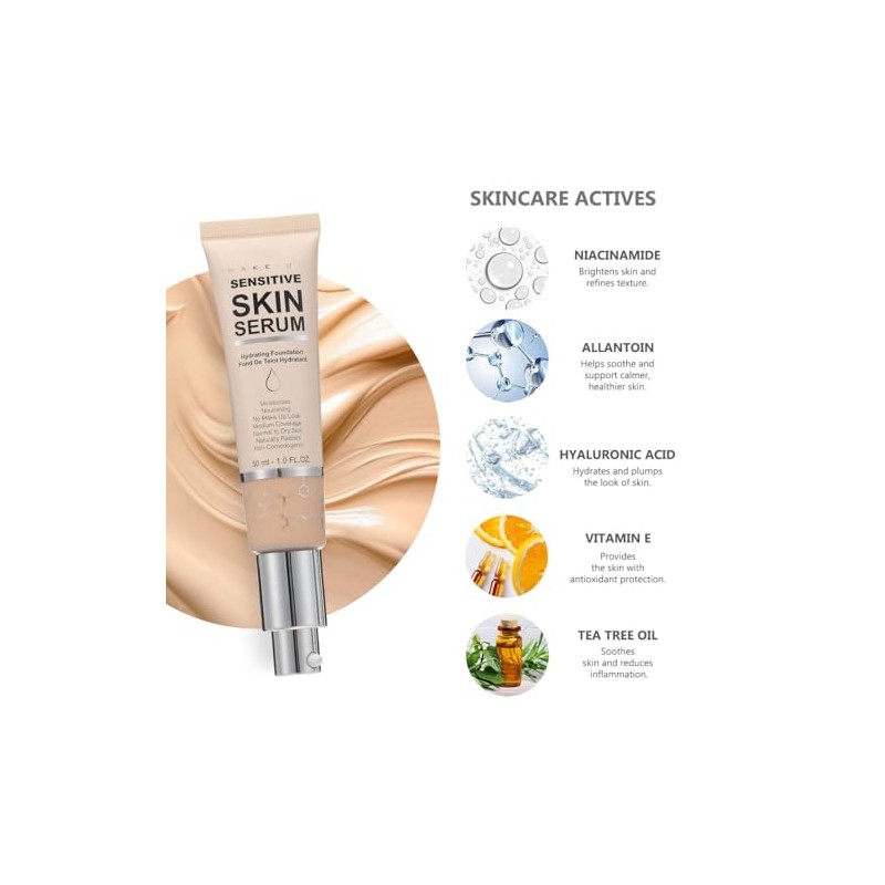 Hydrating Serum Foundation,Makeup Base Foundation Hypoallergenic and Flawless Full Coverage.