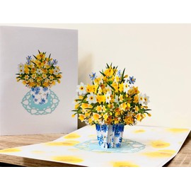 3D Daffodil Flower Vase Pop Up Card, 3D Popup Greeting Cards for Mothers Day, Nature Card, Spring, Mother Day, Birthday, Wedding, Anniversary or All Ocassions, F27