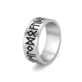 Dreamtimes Ancient Futhark Runes Norse Mythology Asgard Norse Viking Religious Rings Amulet Talisman Jewelry Stainless Steel Ring, Stainless Steel, No Gemstone