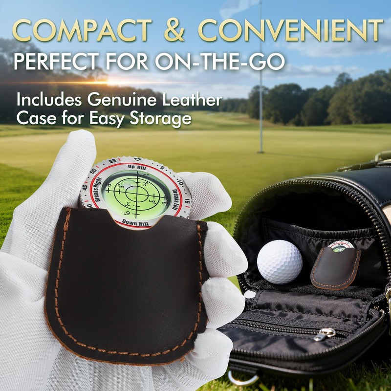 Titanium Steel Golf Green Reader with Genuine Leather Case -