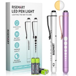 RISEMART Pen Light, Nurse LED Medical Penlight with Pupil Gauge for Nursing Students Doctors, Warm/White Light, Pen Lights for Nurses Doctors EMT with Batteries